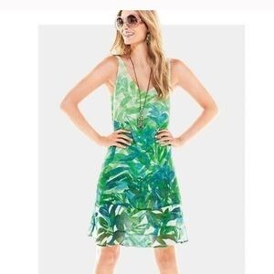 Cabi Castaway Tropical Print Sleeveless Mini Dress #5235 Green White Size M